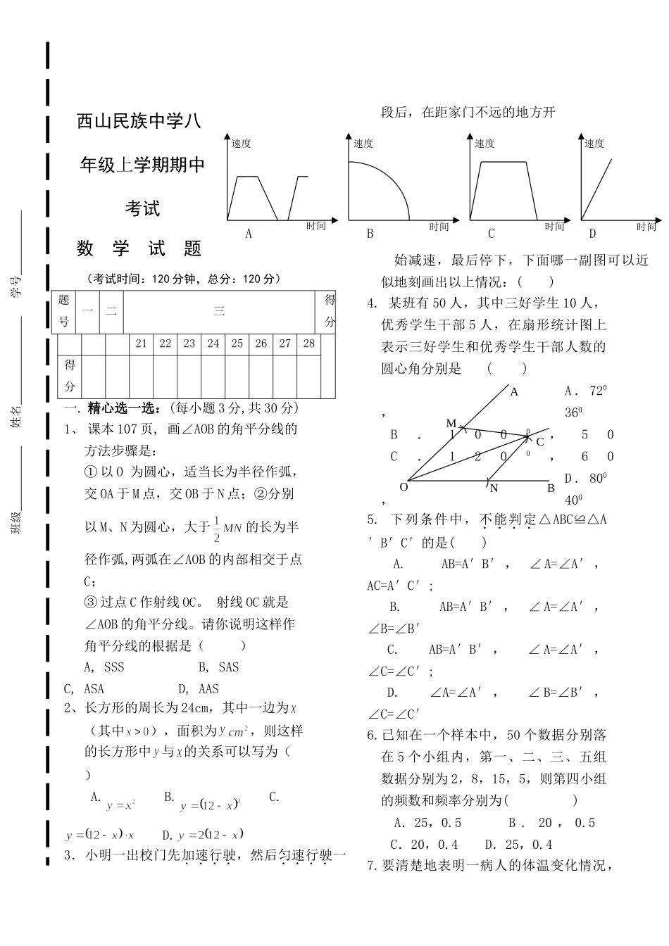 云南红河州弥勒西山民族八年级上期中考试试题 _第1页