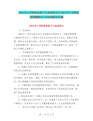 2024年2月财务总监个人总结范文与2024年2月财务试用期转正工作总结范文汇编