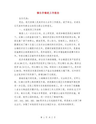 镇长作镇政工作报告