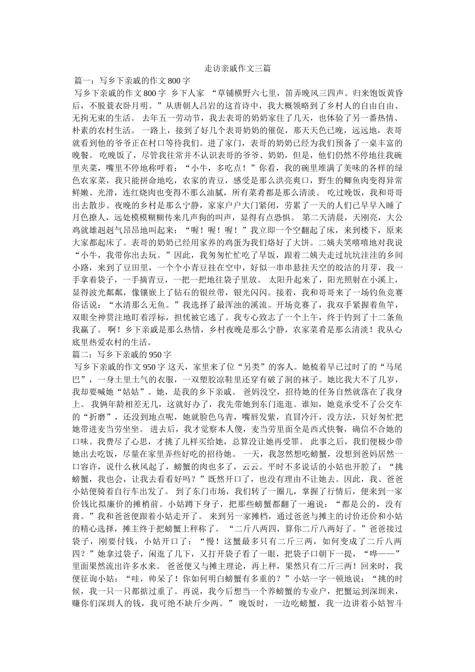 走访亲ۥ戚作文三篇精选 _第1页