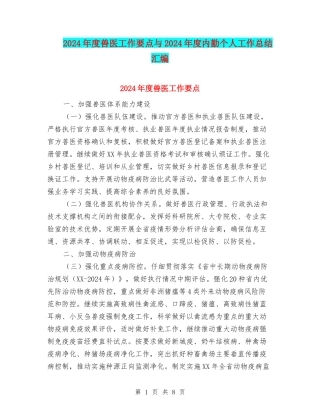 2024年度兽医工作要点与2024年度内勤个人工作总结汇编