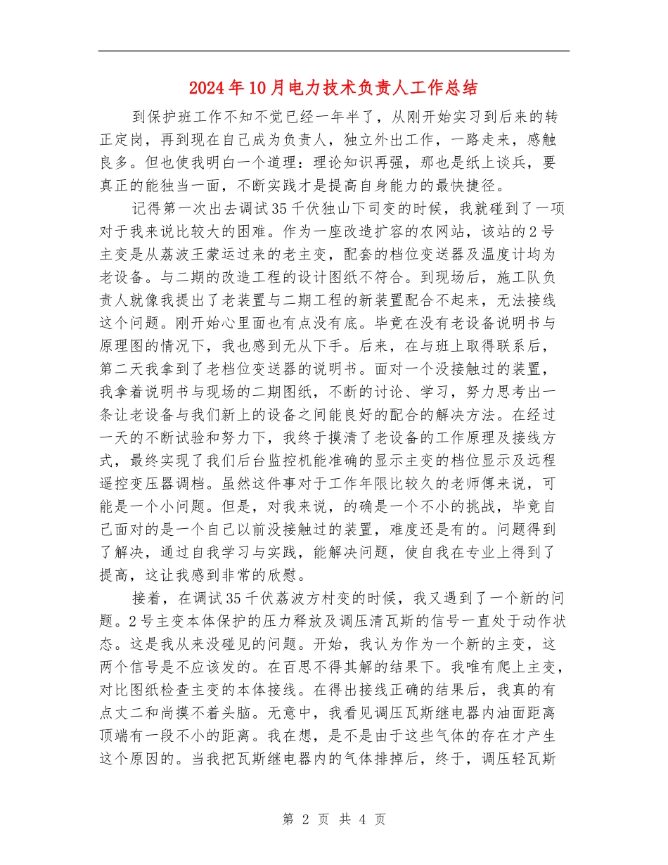 2024年10月电力技术负责人工作总结_第2页