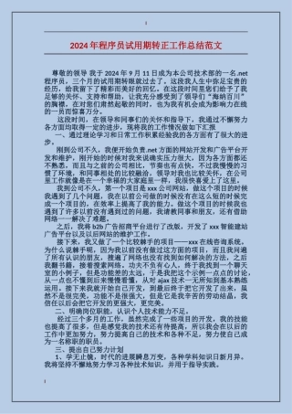 2017年程序员试用期转正工作总结范文