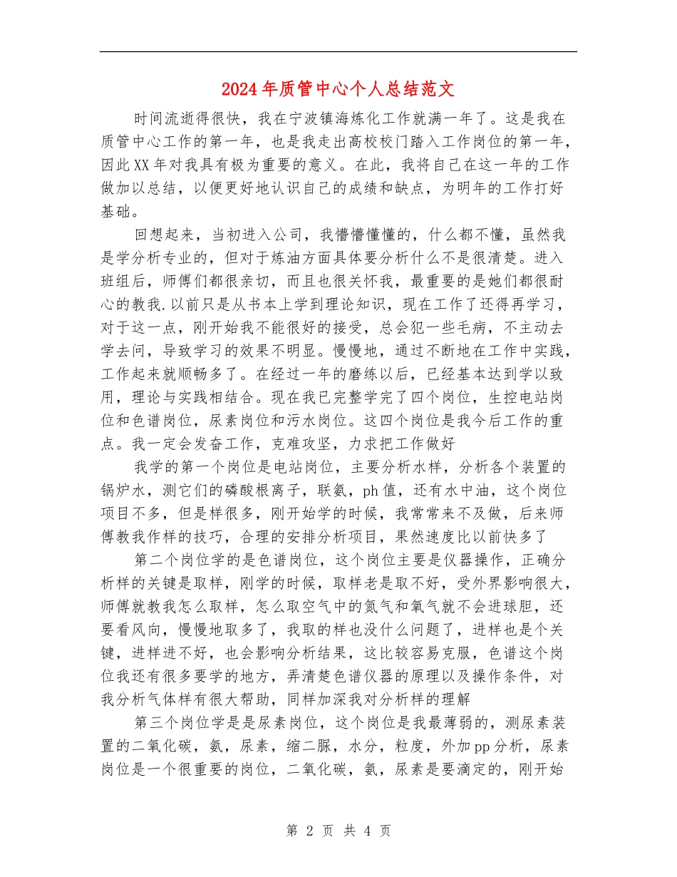 2024年质管中心个人总结范文【新版】_第2页