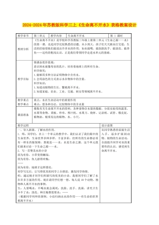 2024-2024年苏教版科学三上《生命离不开水》表格教案设计