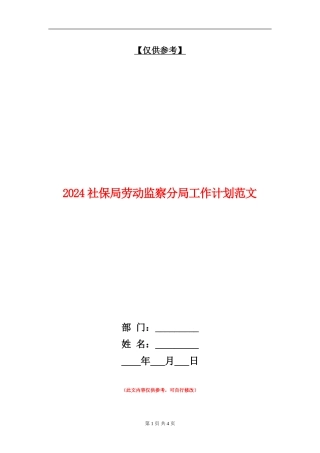 2024社保局劳动监察分局工作计划范文