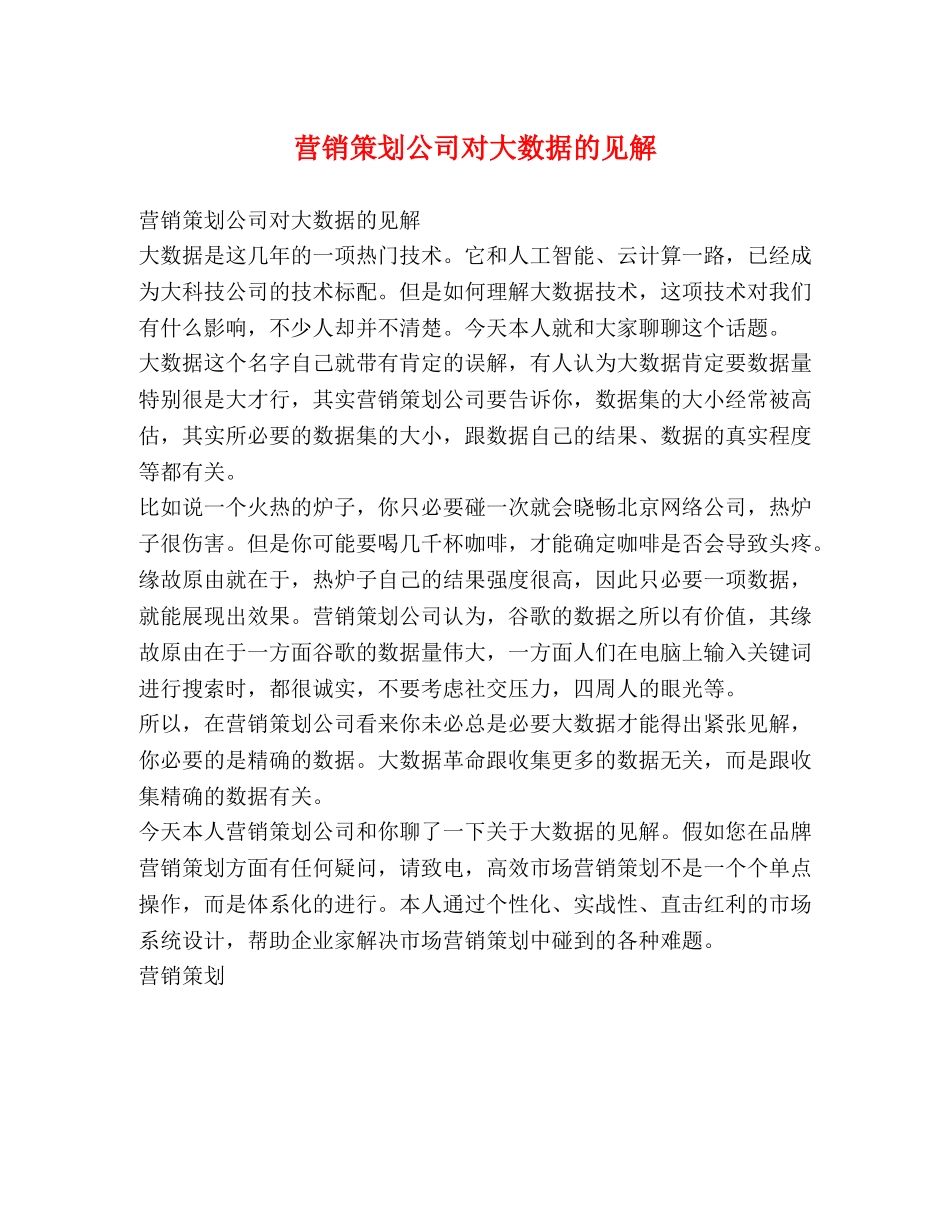 营销策划公司对大数据的见解 _第1页