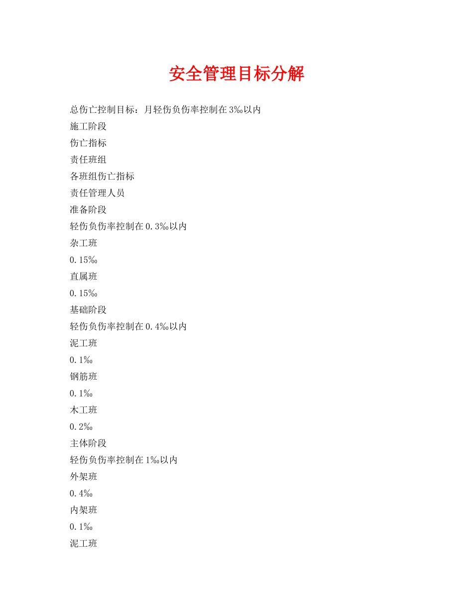《安全管理资料》之安全管理目标分解 _第1页