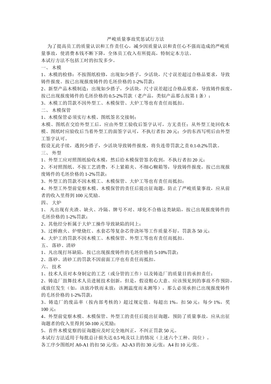 重大质量事故奖惩试行办法 _第1页