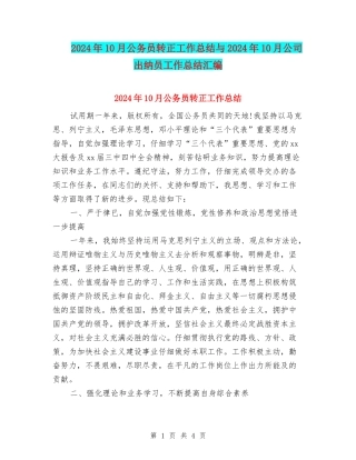2024年10月公务员转正工作总结与2024年10月公司出纳员工作总结汇编