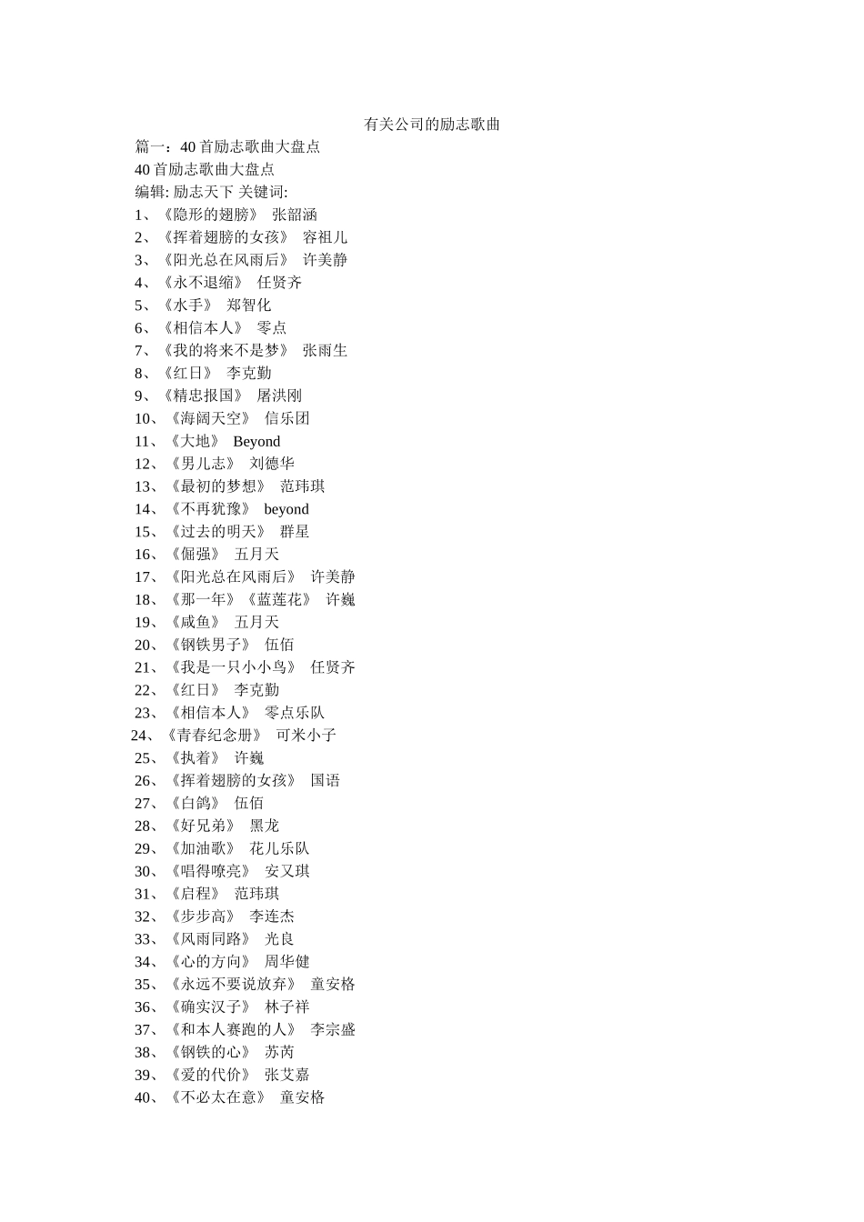 有关公司的励志歌曲参考 _第1页