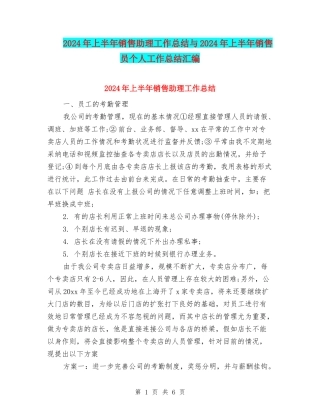2024年上半年销售助理工作总结与2024年上半年销售员个人工作总结汇编
