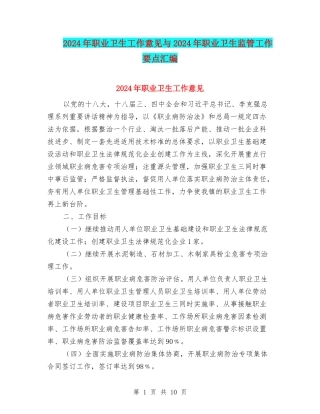 2024年职业卫生工作意见与2024年职业卫生监管工作要点汇编