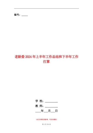 老龄委2024年上半年工作总结和下半年工作打算