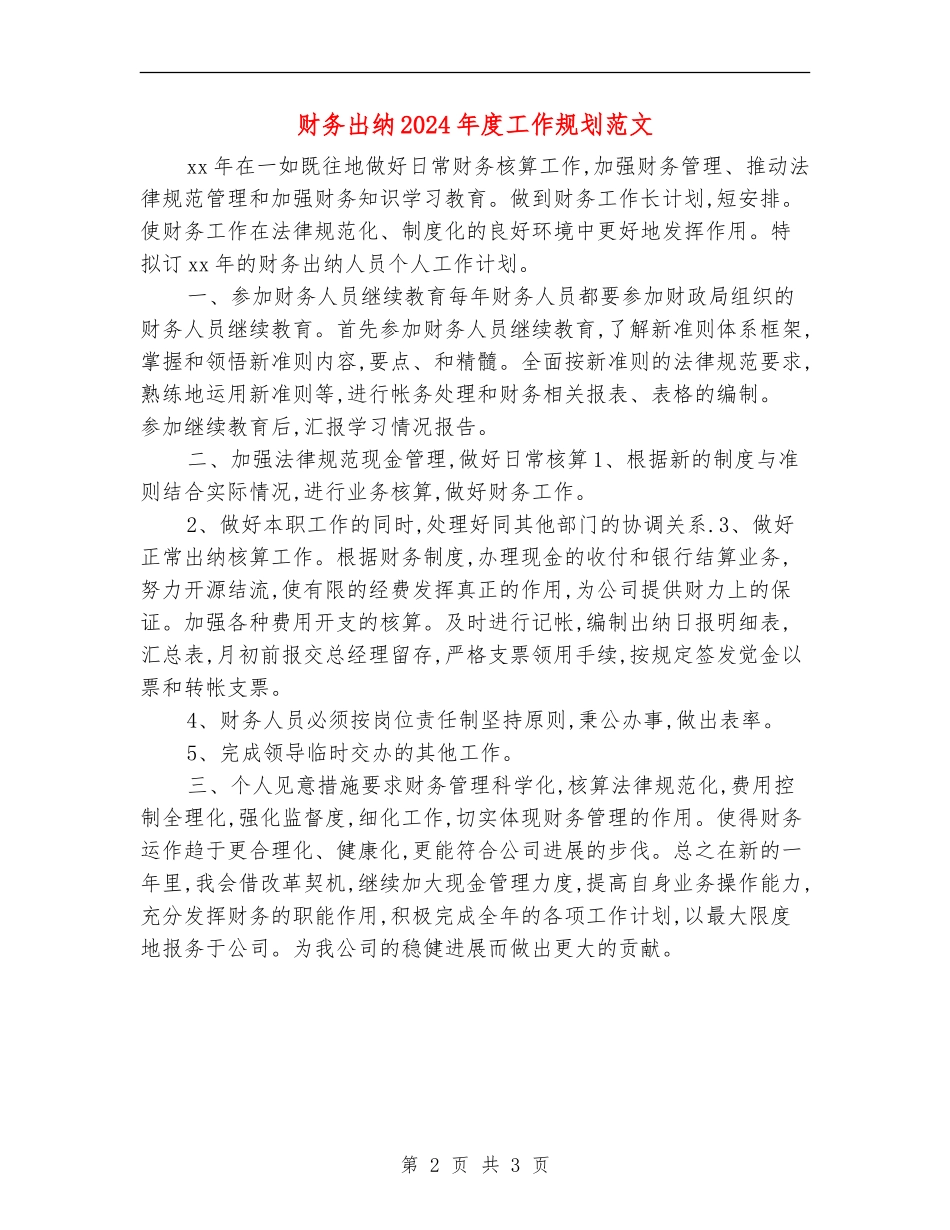 财务出纳2024年度工作规划范文_第2页