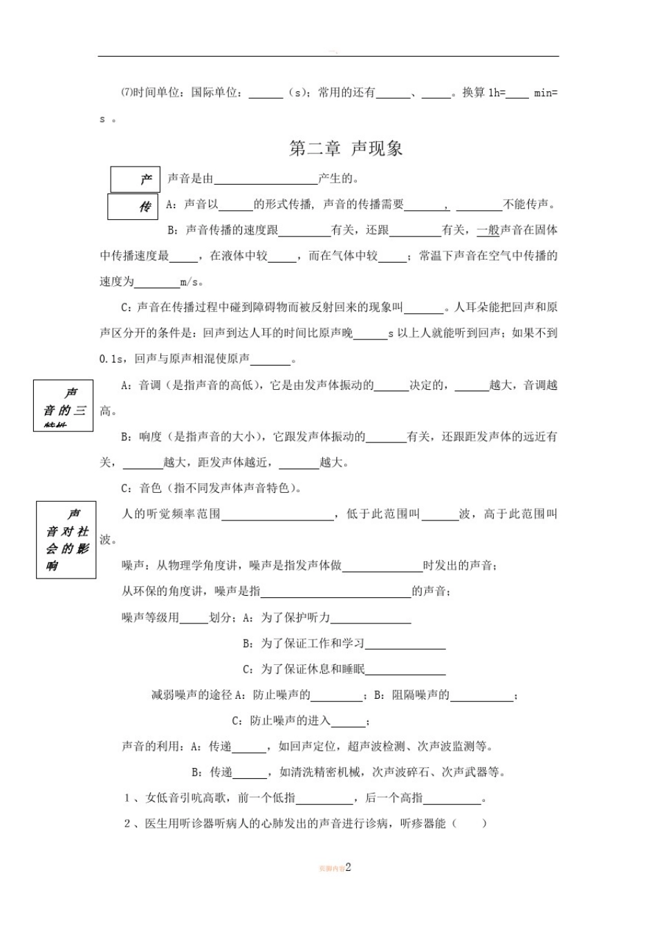 人教版初中物理知识框架复习_第2页