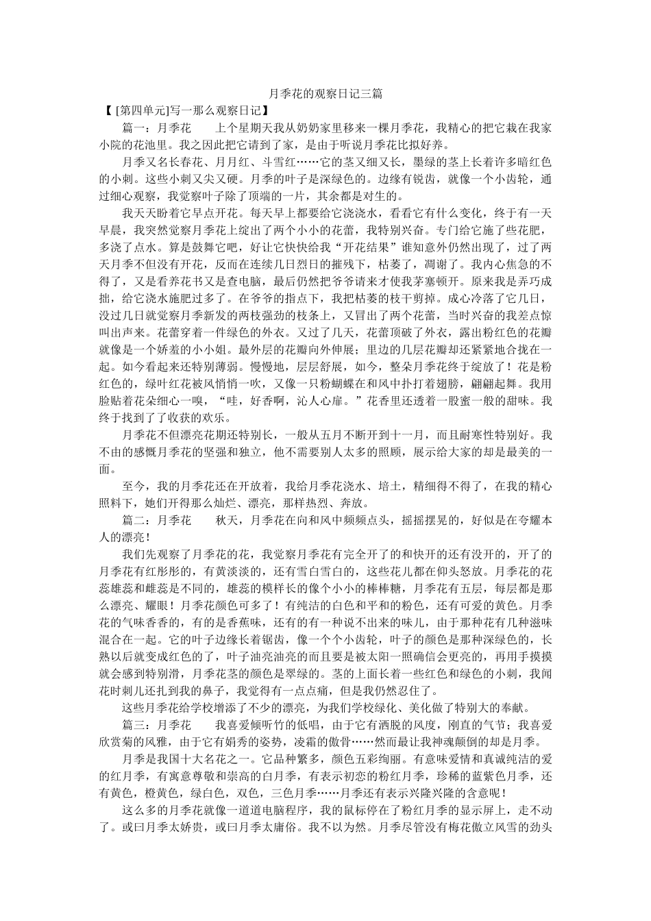 月季花ۥ的观察日记三篇精选 _第1页