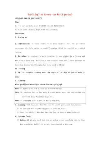 高中英语 Unit2 English Around the World period3教案 新人教版必修1-新人教版高一必修1英语教案