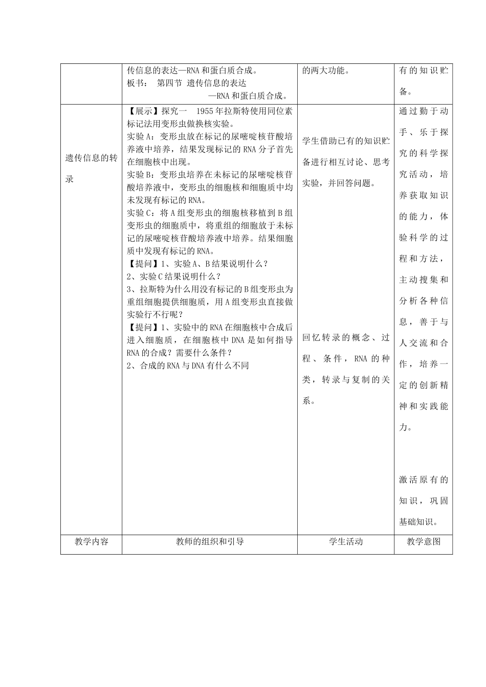 高中生物《遗传信息的表达— —RNA和蛋白质的合成》教案1 浙科版必修2_第3页