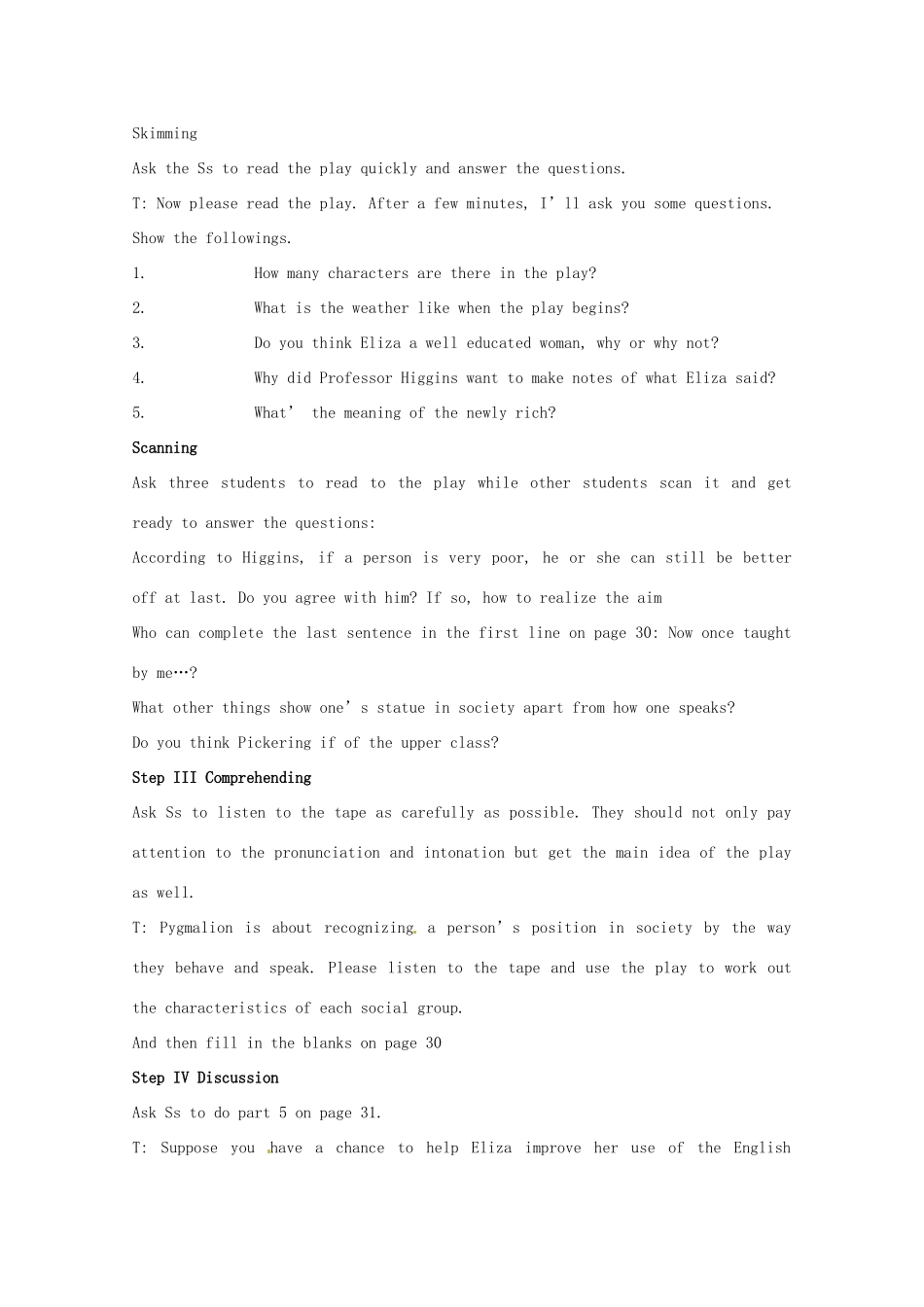 高中英语 Unit4（共4课时）Pygmalion教案 新人教版选修8_第3页