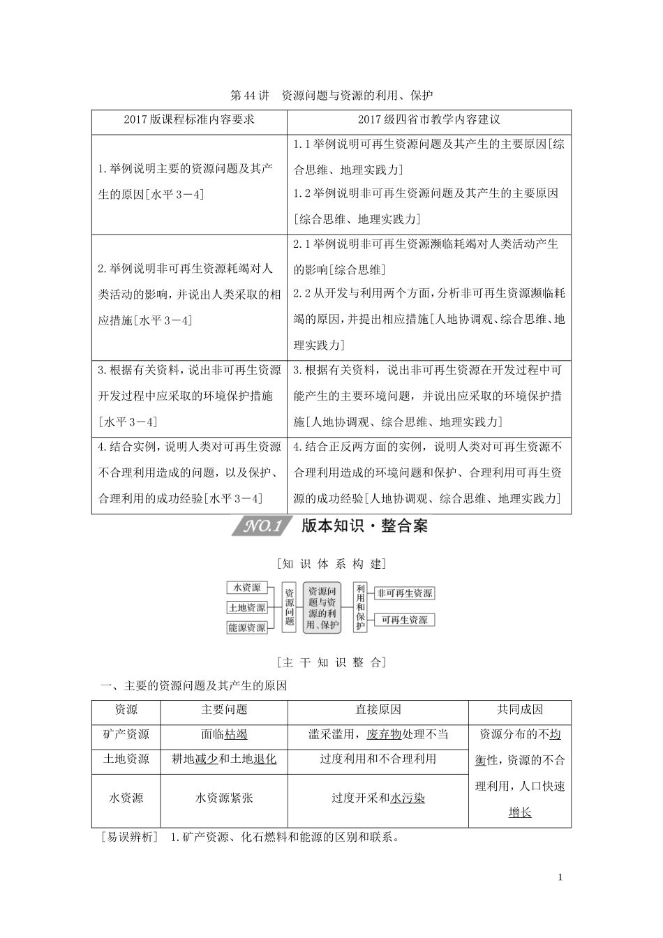 （四川专用）高考地理一轮复习 第十八单元 资源问题与生态环境保护 第44讲 资源问题与资源的利用、保护教案（含解析）新人教版-新人教版高三全册地理教案_第1页