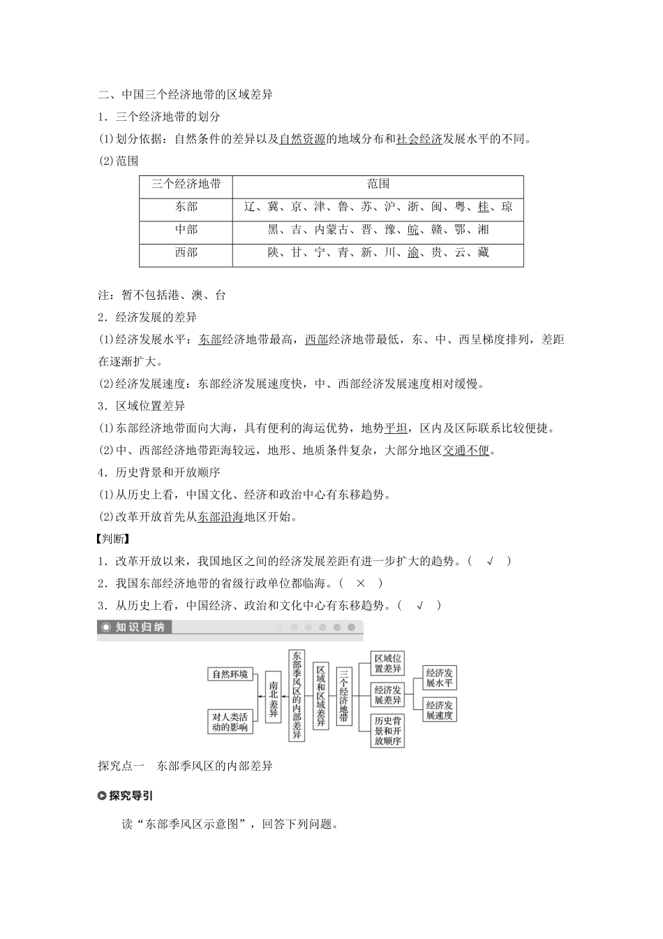 高中地理 第一章 区域地理环境和人类活动 第一节 区域和区域差异 课时2 东部季风区的内部差异 中国三个经济地带的区域差异讲义（含解析）中图版必修3-中图版高二必修3地理教案_第2页