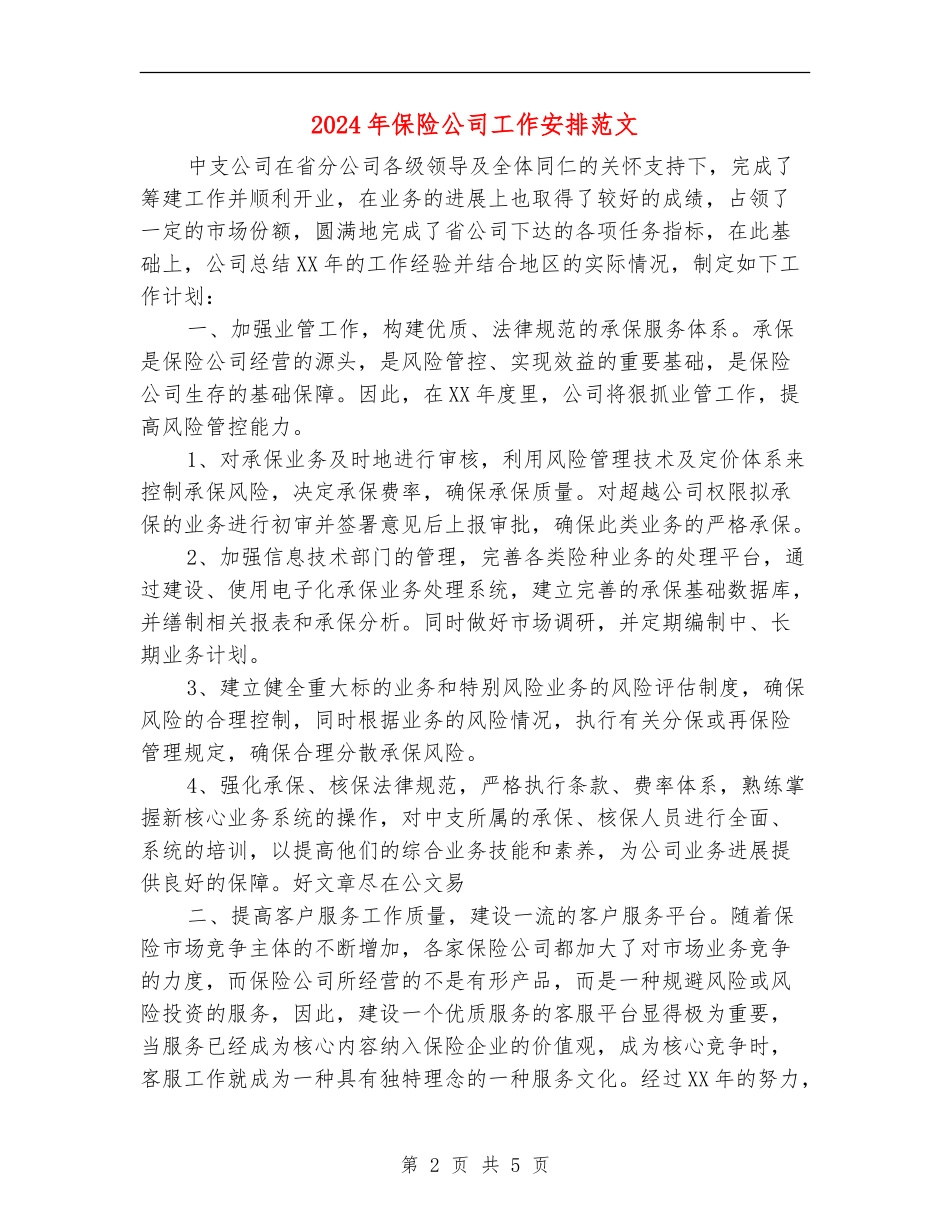 2024年保险公司工作安排范文_第2页