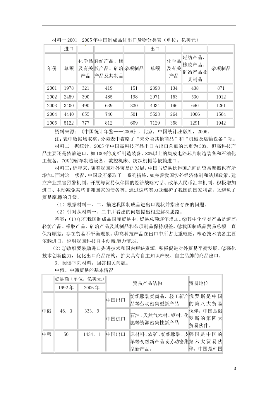 高三政治《专题8 当代世界市场和我国的对外贸易》教案 新人教版_第3页