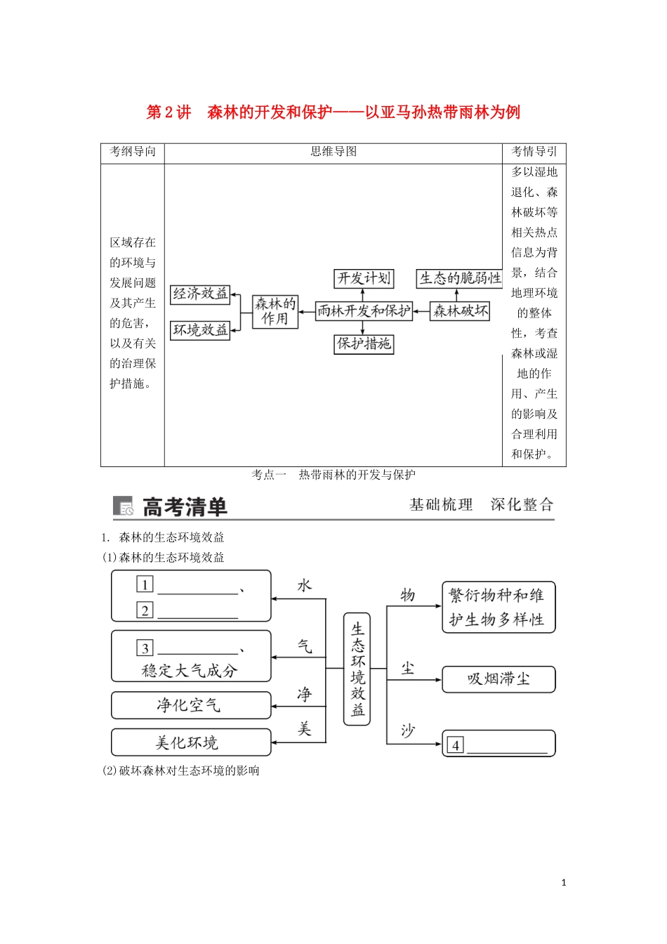 （锁定高考）高考地理一轮总复习 第十四章 区域生态环境建设 第2讲 森林的开发和保护——以亚马孙讲义（含解析）新人教版-新人教版高三全册地理教案_第1页