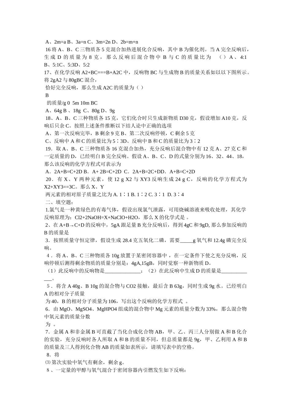 质量守ۥ恒定律同步练习(有答案)精选 _第2页