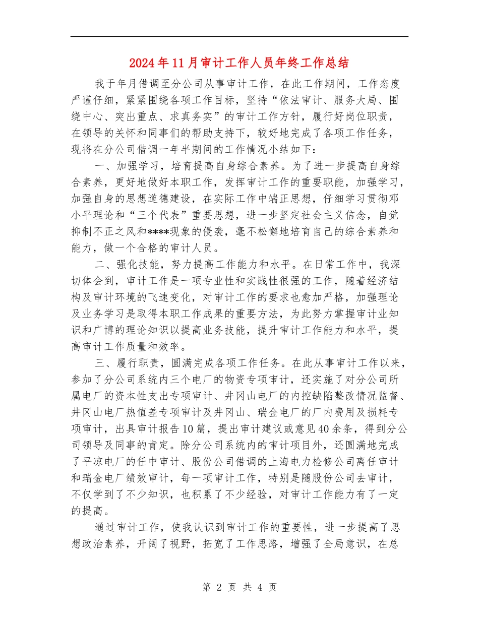 2024年11月审计工作人员年终工作总结【新版】_第2页