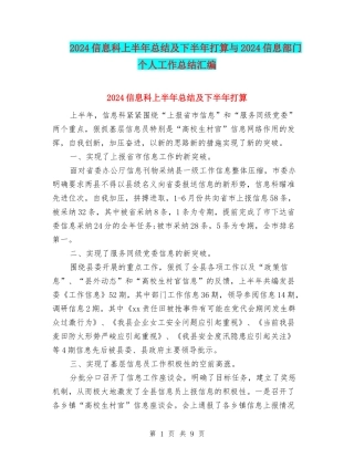 2024信息科上半年总结及下半年打算与2024信息部门个人工作总结汇编