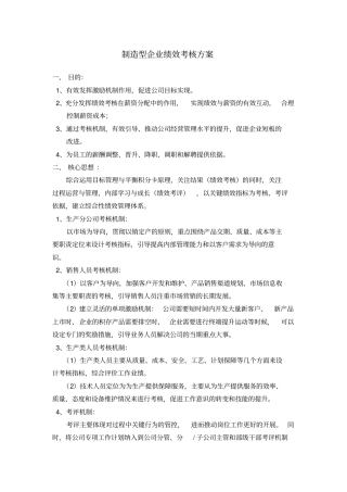 制造型企业绩效考核方案