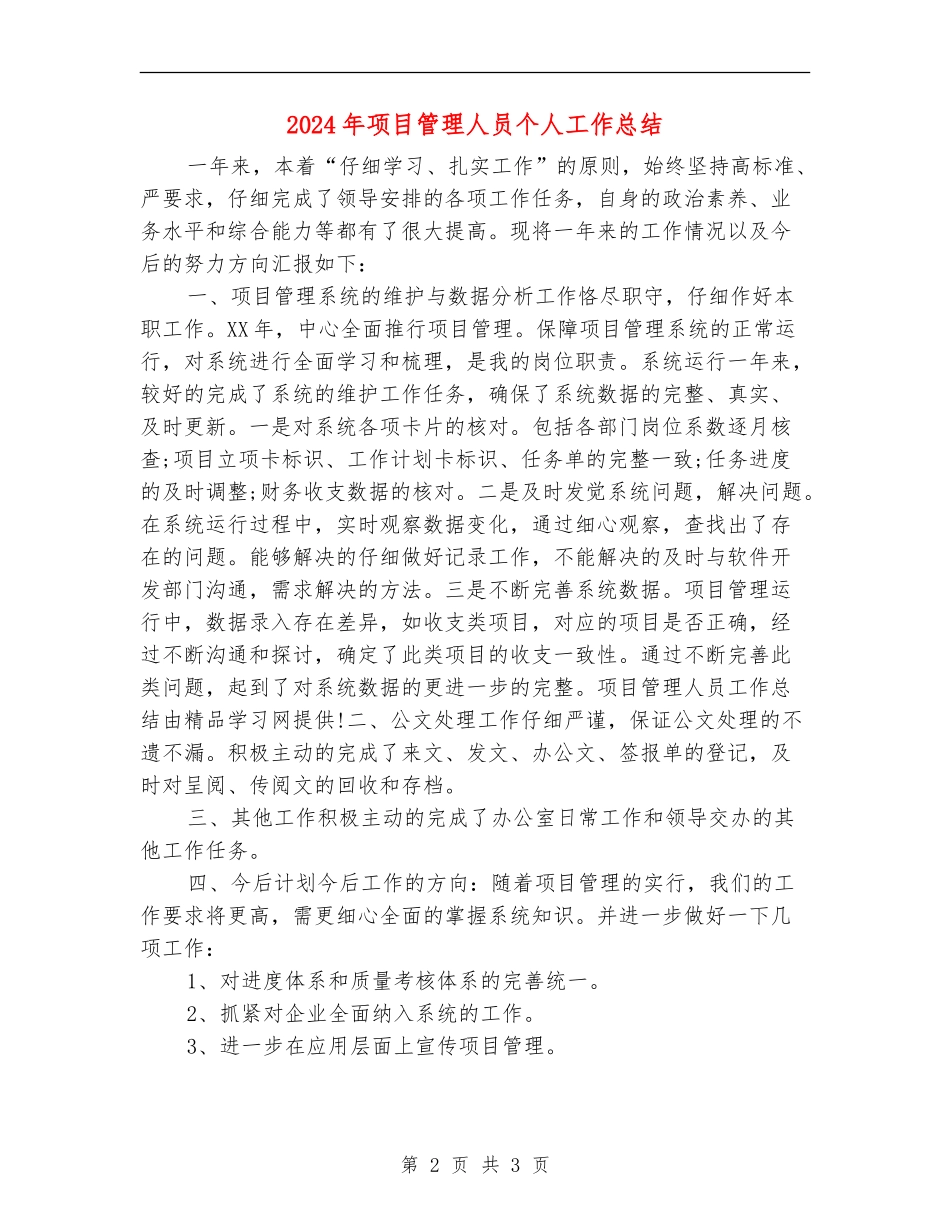 2024年项目管理人员个人工作总结_第2页