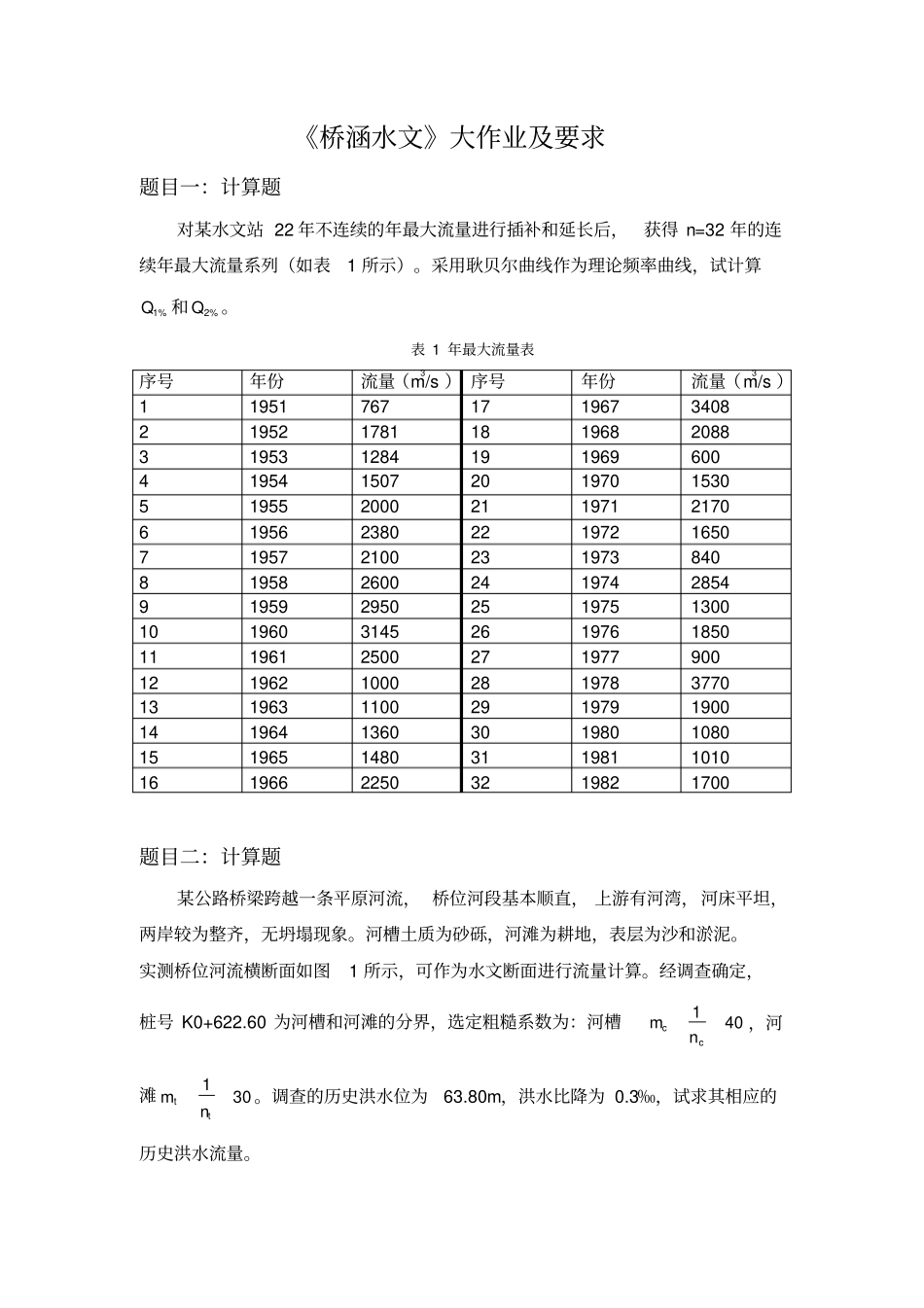 (完整word版)大工15春《桥涵水文》大作业及要求答案_第1页