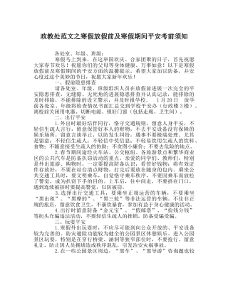 政教处范文寒假放假前及寒假期间安全注意事项 