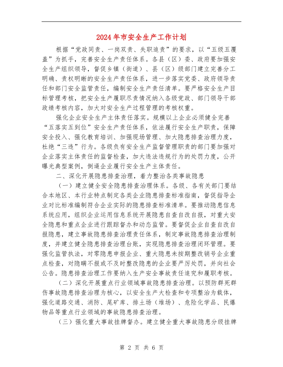 2024年市安全生产工作计划_第2页
