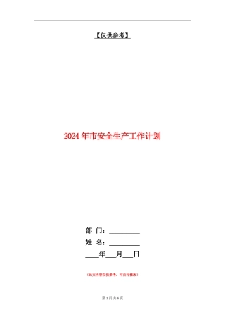 2024年市安全生产工作计划