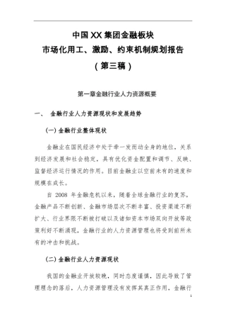 中国XX集团金融板块市场化用工、激励与约束机制规划报告