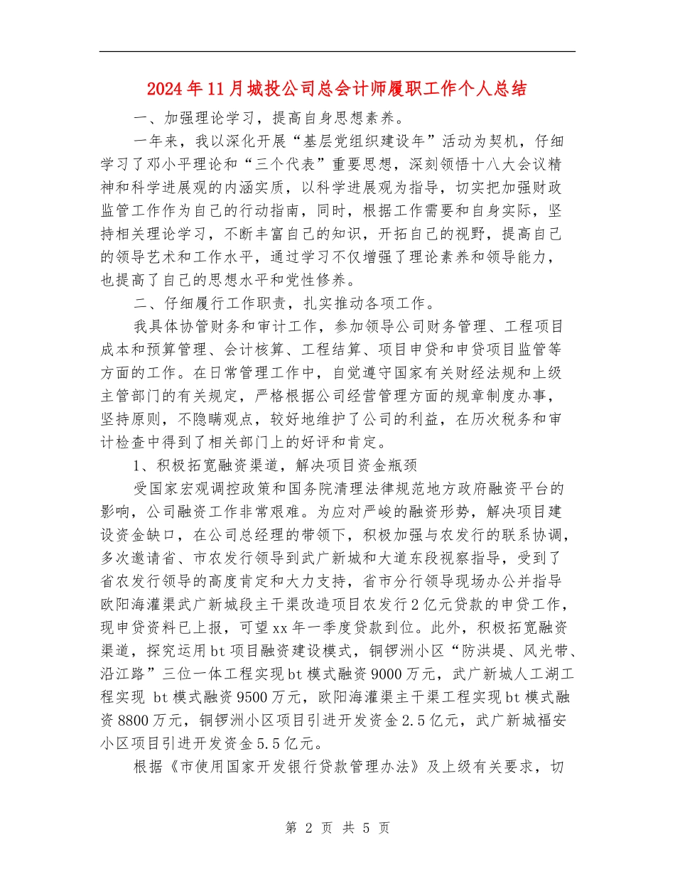 2024年11月城投公司总会计师履职工作个人总结_第2页