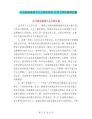 12月份业务员个人工作计划与12月工作计划书汇编