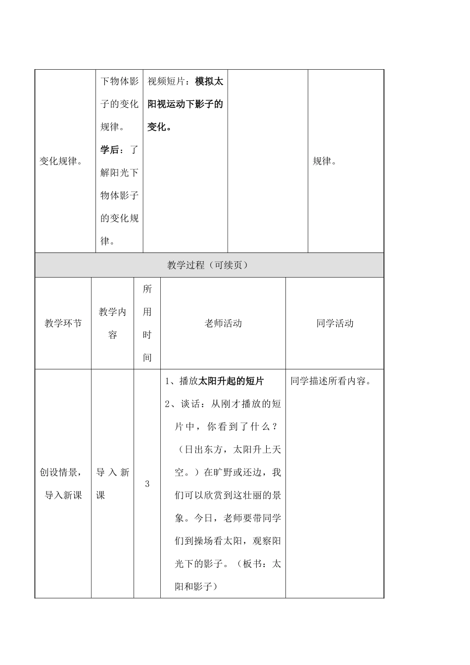 2024-2024年苏教版科学五上《太阳和影子》表格式教案_第3页