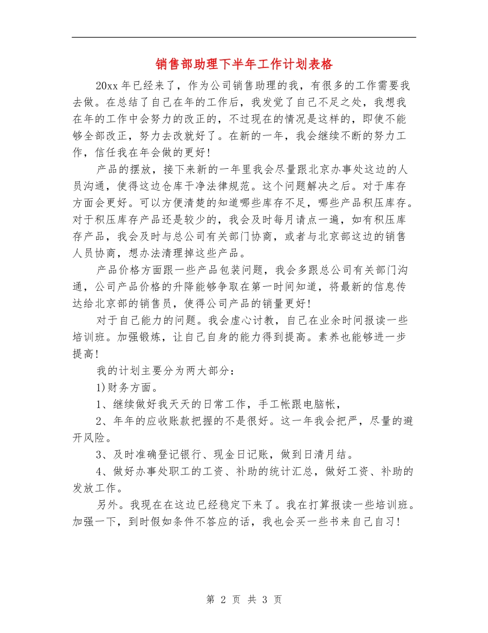 销售部助理下半年工作计划表格_第2页