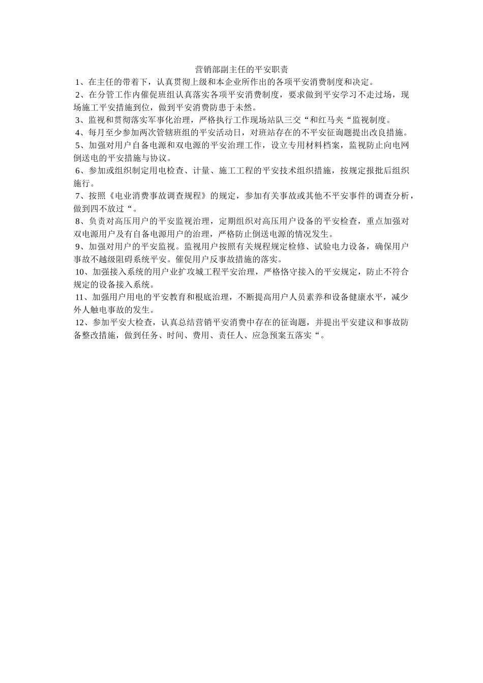 营销部ۥ副主任的安全职责精选 _第1页