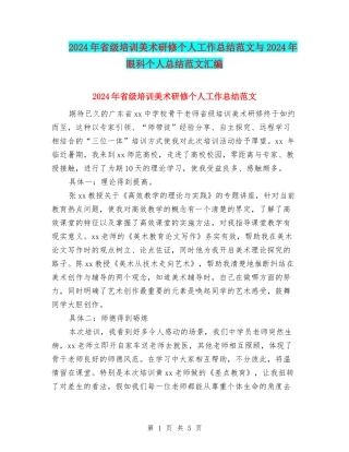 2024年省级培训美术研修个人工作总结范文与2024年眼科个人总结范文汇编