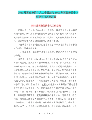 2024外贸业务员个人工作总结与2024外贸业务员个人年底工作总结汇编