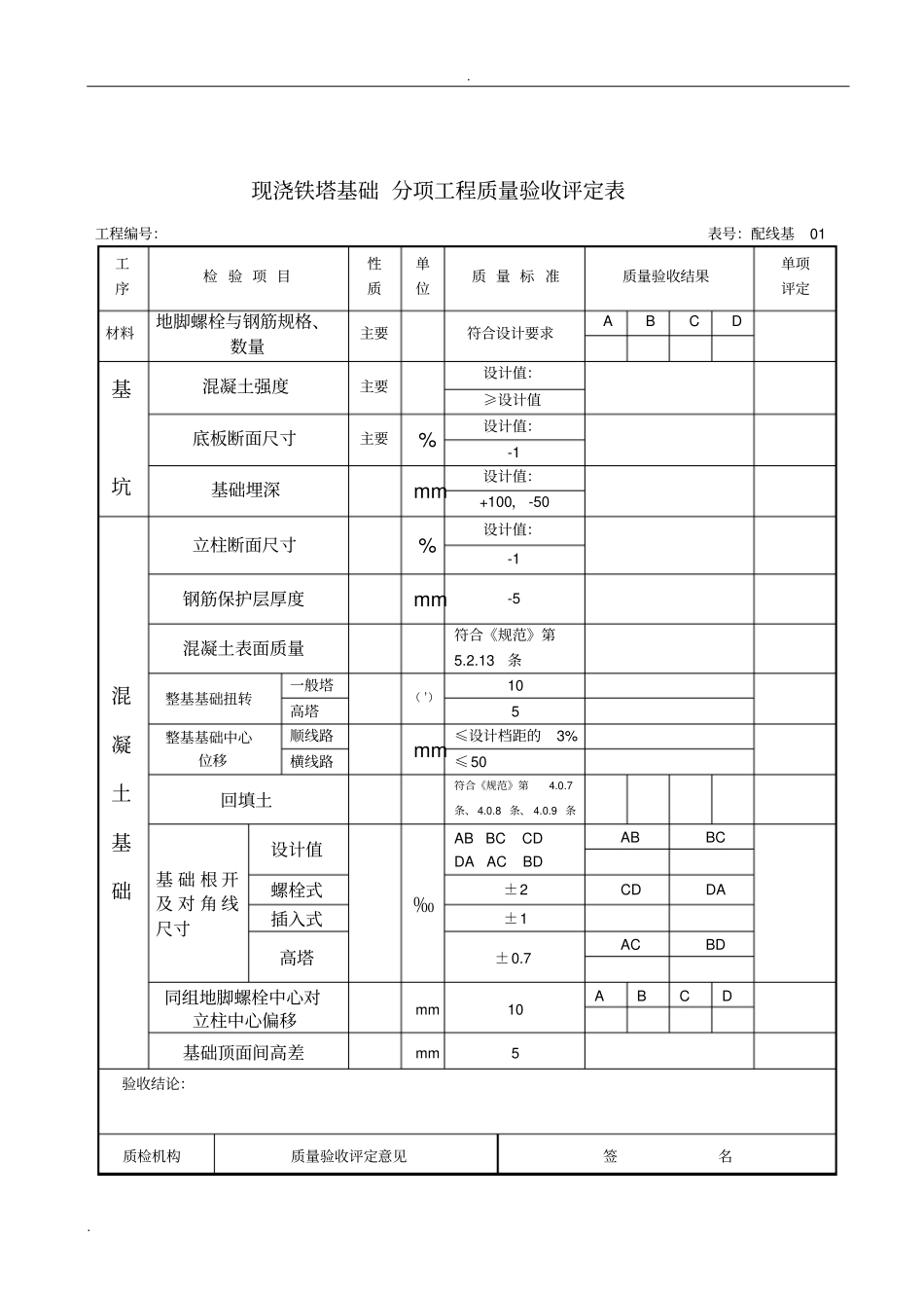 10KV架空线路分项工程质量检验评定表_第2页