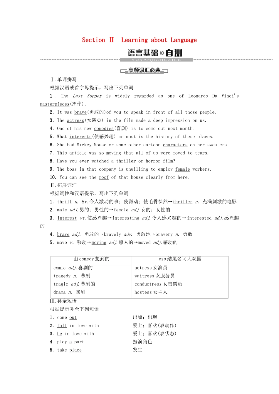 高中英语 Module 6 Films and TV Programmes Section Ⅱ Learning about Language教案（含解析）外研版必修2-外研版高一必修2英语教案_第1页