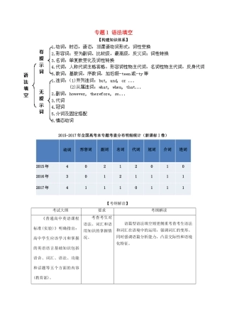 高考英语二轮复习 专题01 语法填空（讲）（含解析）-人教版高三全册英语教案