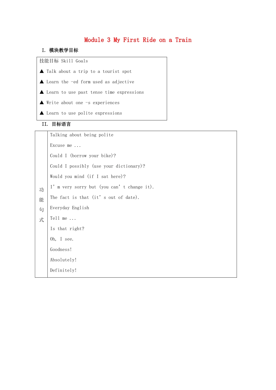 高中英语 Module 3 My First Rice on a Train教案 外研版必修1-外研版高一必修1英语教案_第1页